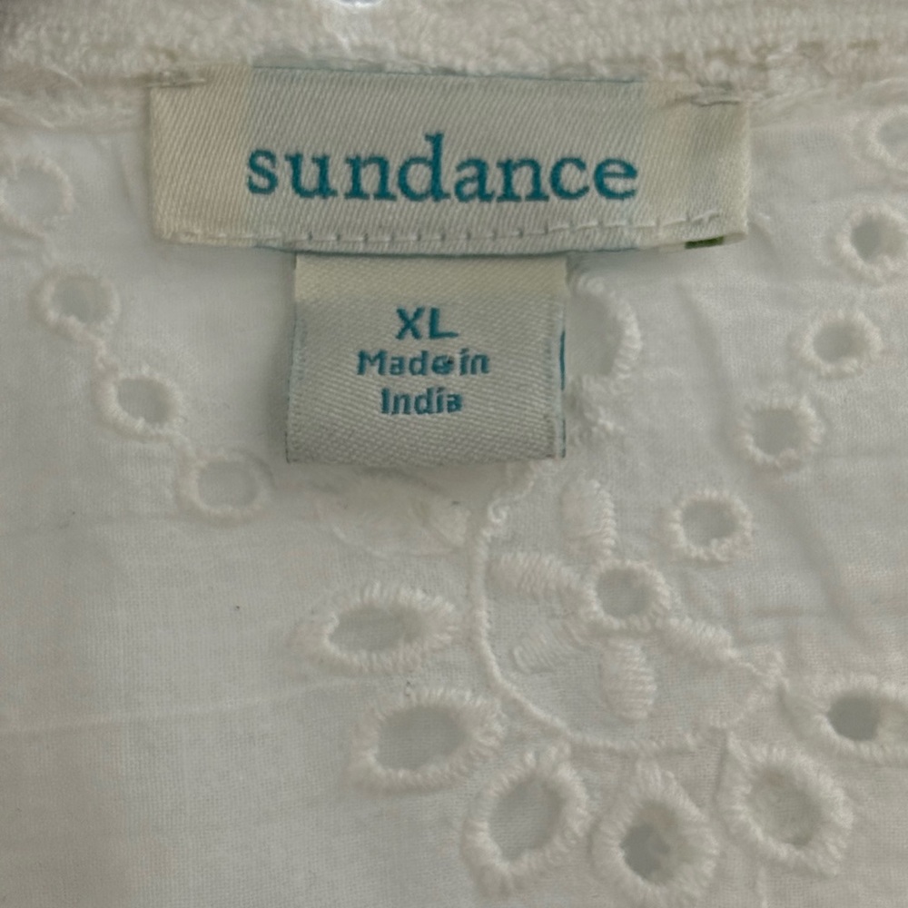 Sundance White Eyelet Lace XL Boho Victorian Cottagecore Cotton Button Front Top - Picture 14 of 14